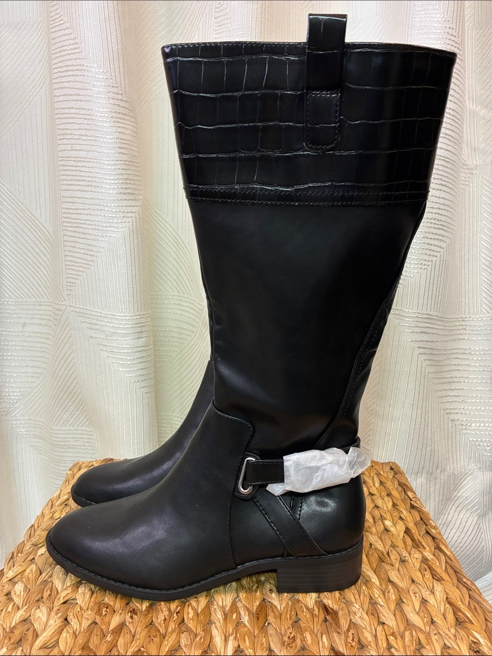 St. John's Bay Black Croc-Trim Knee High Riding Boots